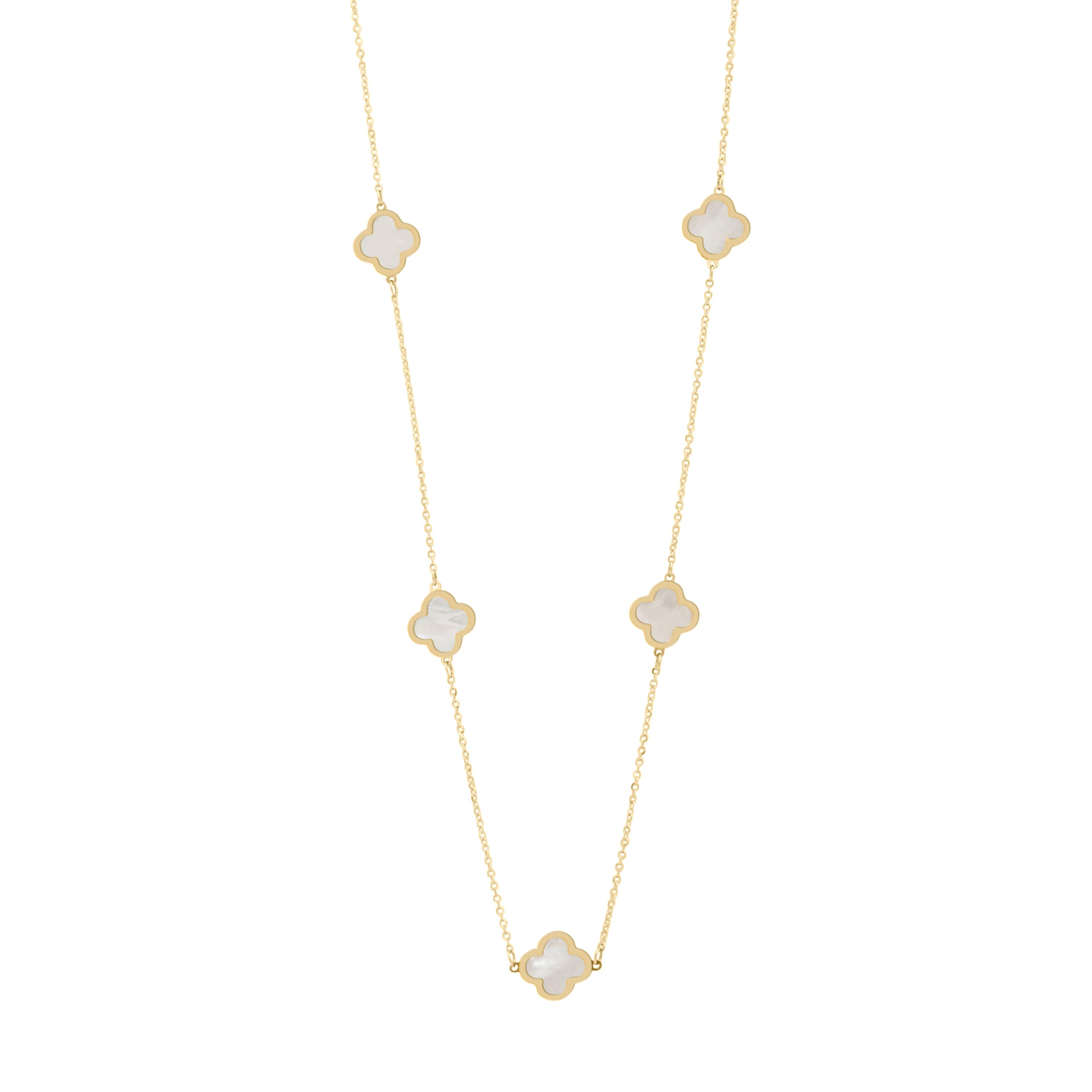 10KT Gold Mini Vintage Clover Mother of Pearl by the yard Necklace