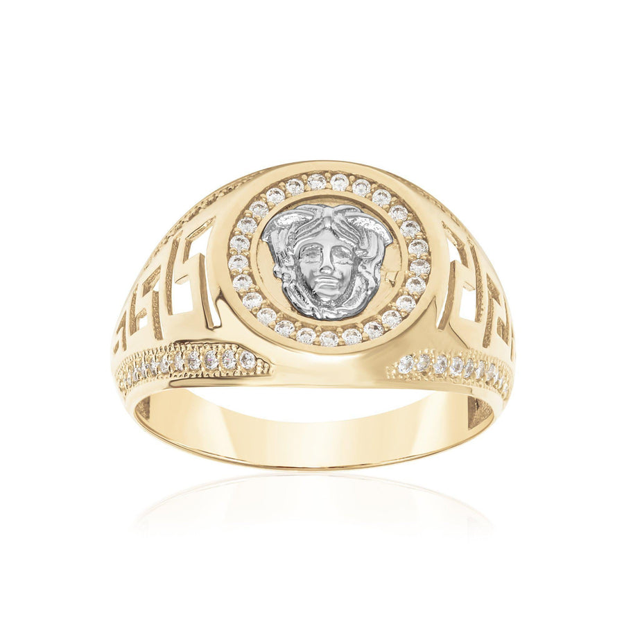 10KT Gold Greek Medusa Round Cubic Ring 011 Ring Bijoux Signé Luxo 8 White 