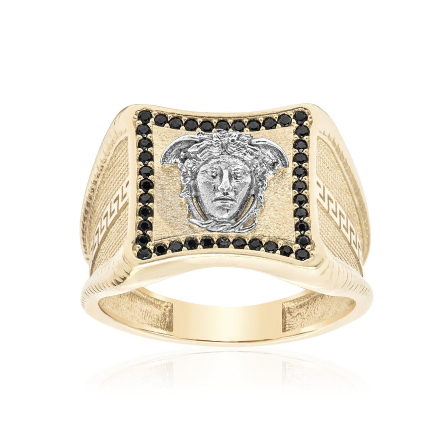 10KT Gold Greek Medusa Square Cubic Ring 013 Ring Bijoux Signé Luxo 8 Black 