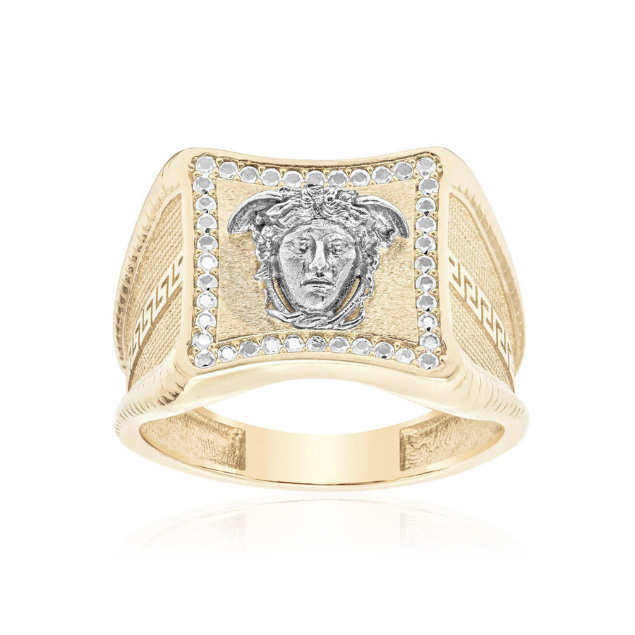 10KT Gold Greek Medusa Square Cubic Ring 013 Ring Bijoux Signé Luxo 8 White 