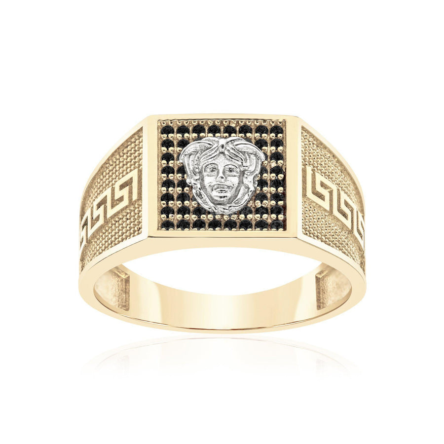10KT Gold Medusa Greek Cubic Ring 010 Ring Bijoux Signé Luxo 8 Black 