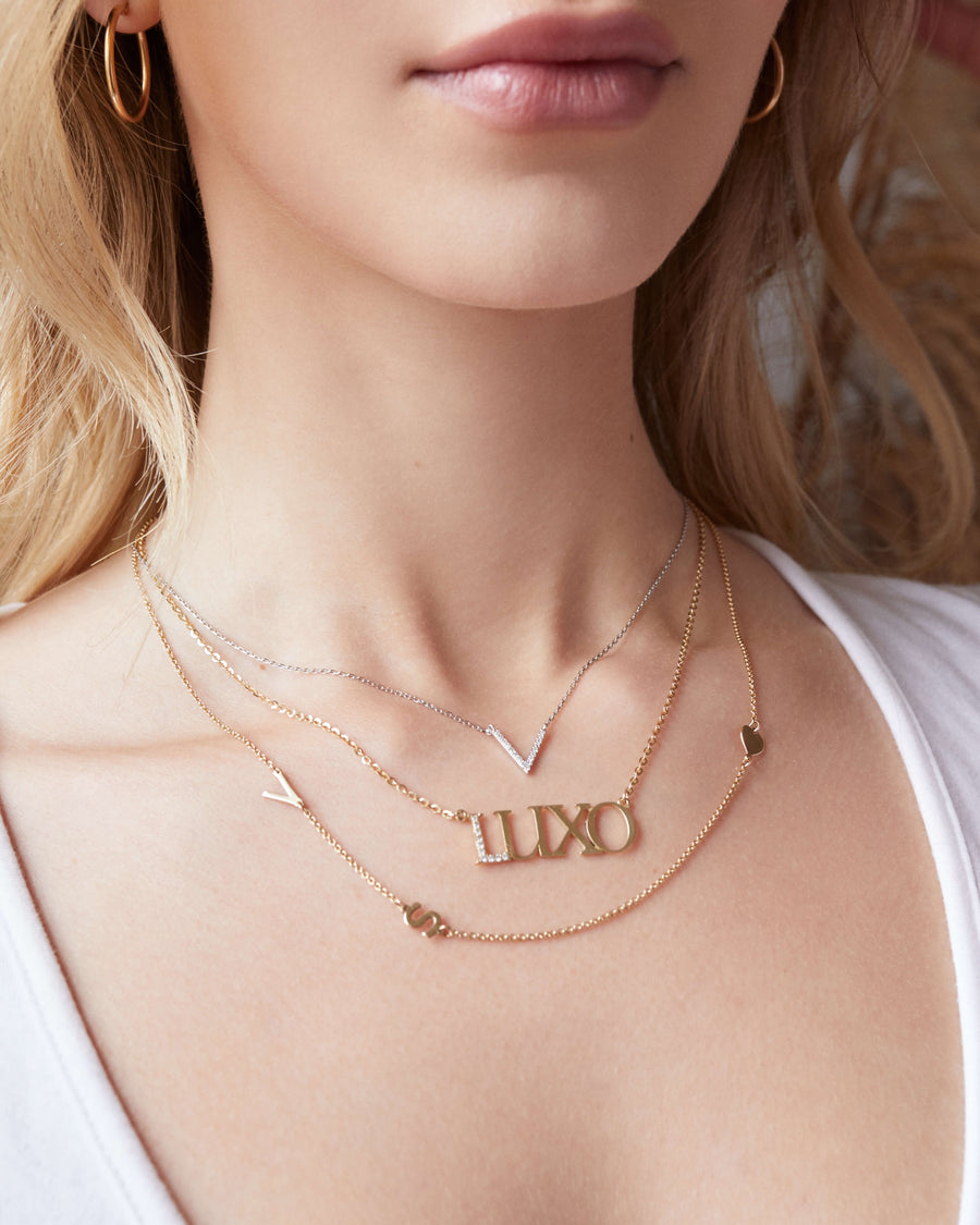 10KT Gold Personalized Single Initial Heart Necklace 010 Necklace Bijoux Luxo 