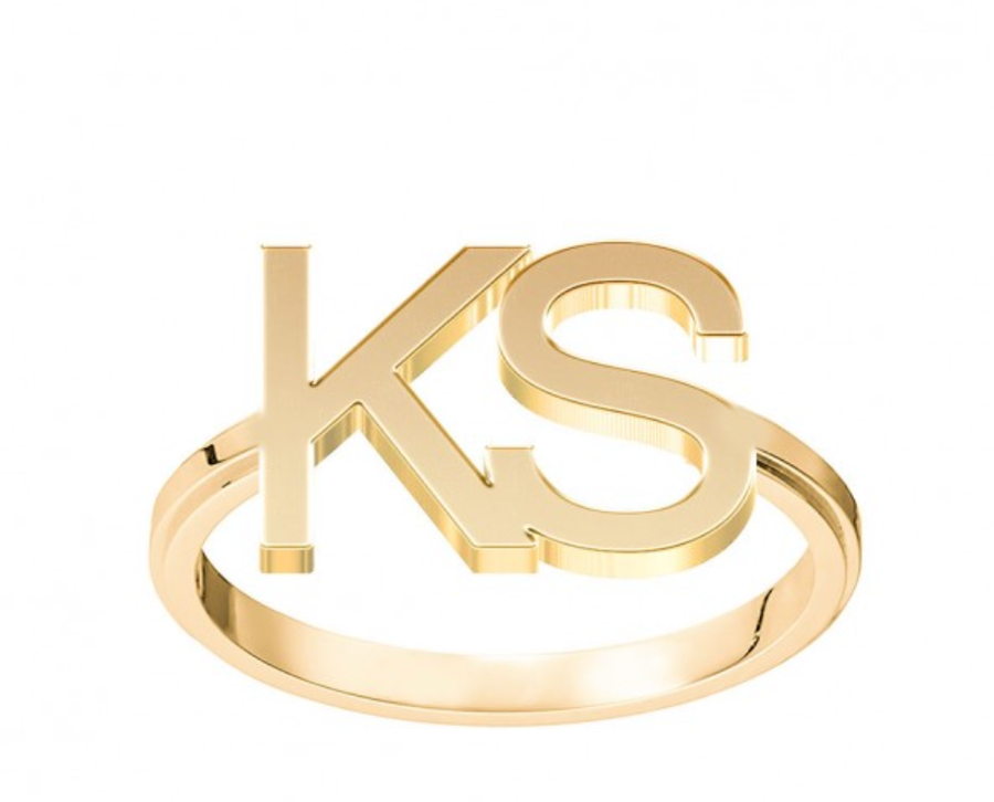 14KT Gold 10KT Gold Double Initial Ring 004 Ring Bijoux Signé Luxo Yellow 5 10KT