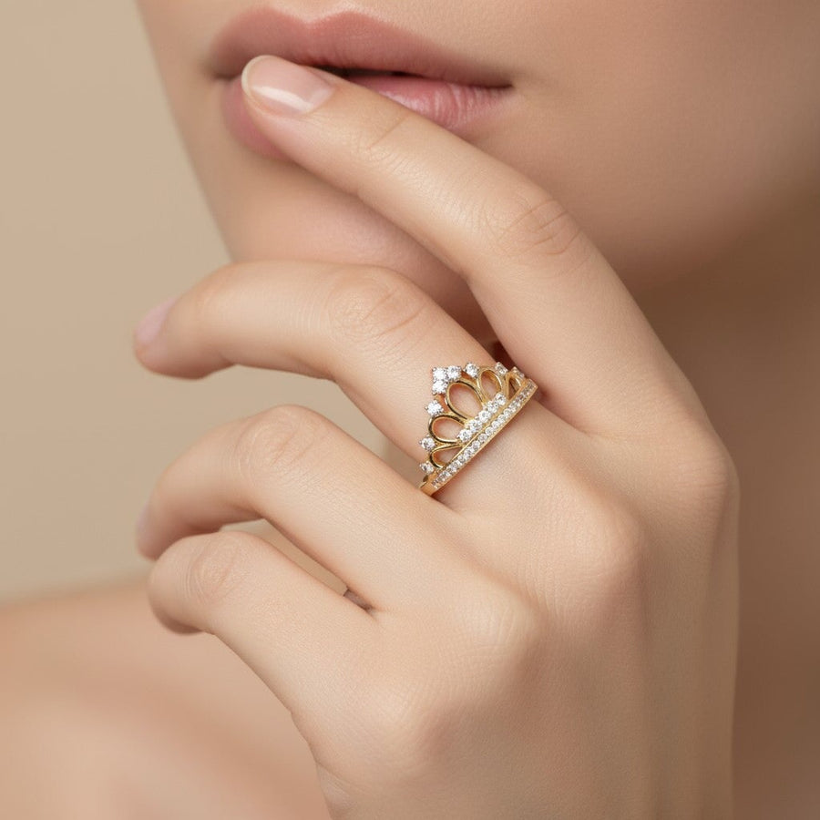 10KT Crown Cubic Ring Ring Bijoux Signé Luxo 