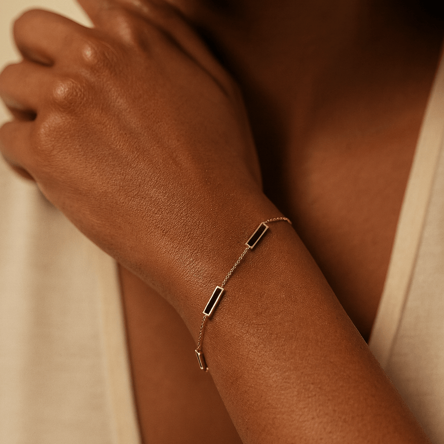 10KT Gold Bars By The Yard Bracelet Bracelet Bijoux Signé Luxo Black 