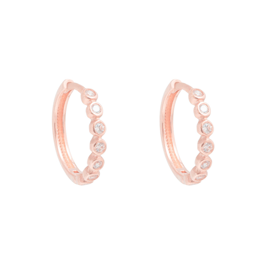 10KT Gold Bezel Pavé Huggies 128 Earrings Bijoux Signé Luxo Pink 