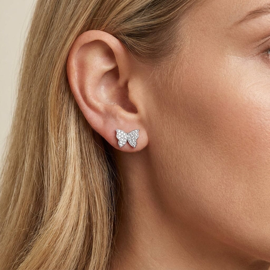 10KT Gold Butterfly Studs Earrings Bijoux Signé Luxo White 