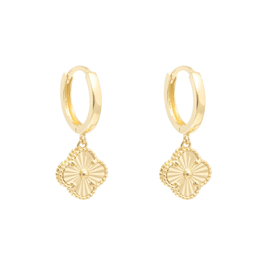 10KT Gold Clover Dangling 130 Earrings Bijoux Signé Luxo 