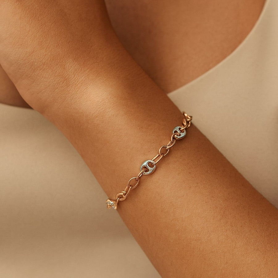 10KT Gold Coffee Bean Bracelet Bracelet Bijoux Signé Luxo Rose Gold 