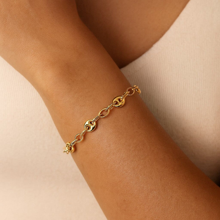 10KT Gold Coffee Bean Bracelet Bracelet Bijoux Signé Luxo Yellow 