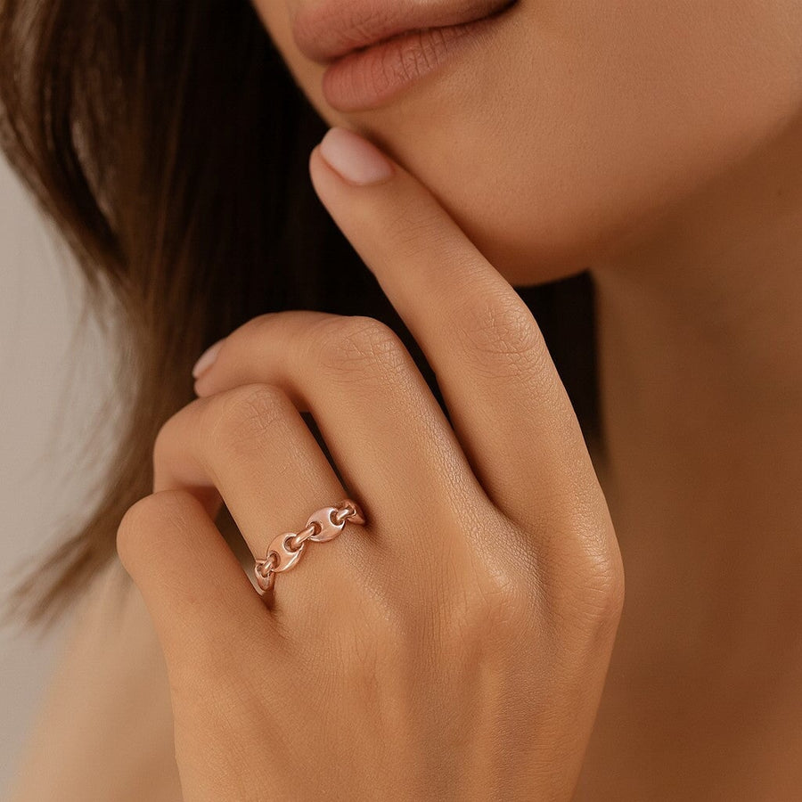 10KT Gold Coffee Bean Ring Ring Bijoux Signé Luxo 