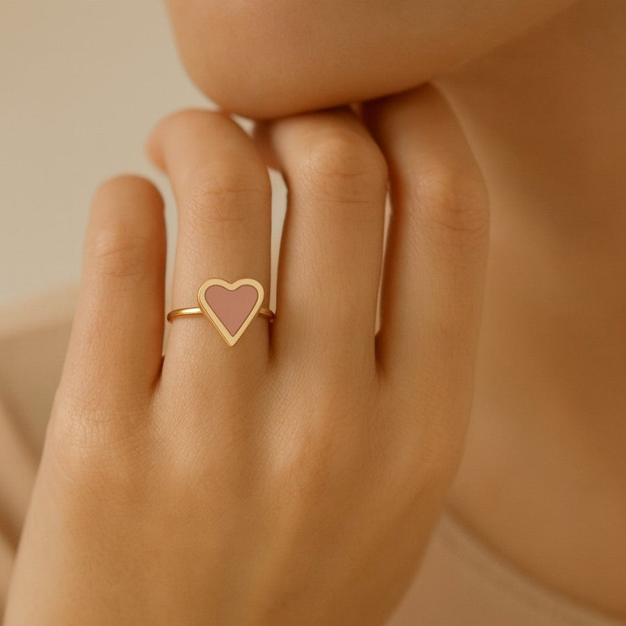 10KT Gold Coloured Heart Ring Ring Bijoux Signé Luxo 5 Pink 