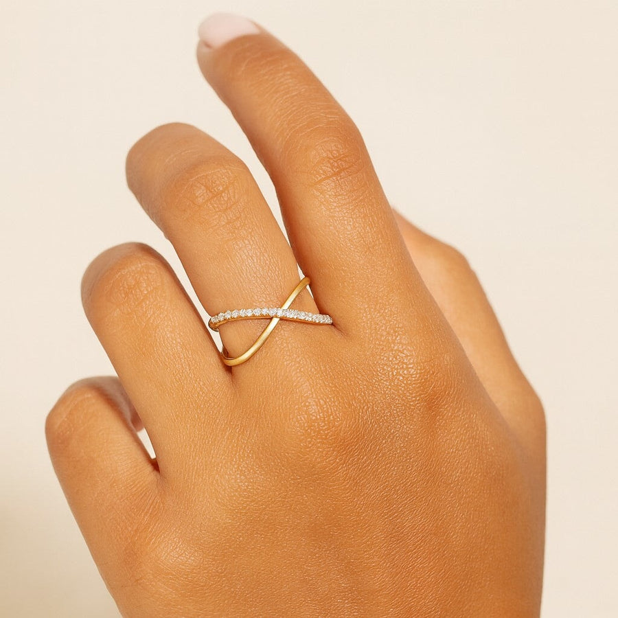 10KT Gold Crossover Ring Ring Bijoux Signé Luxo 
