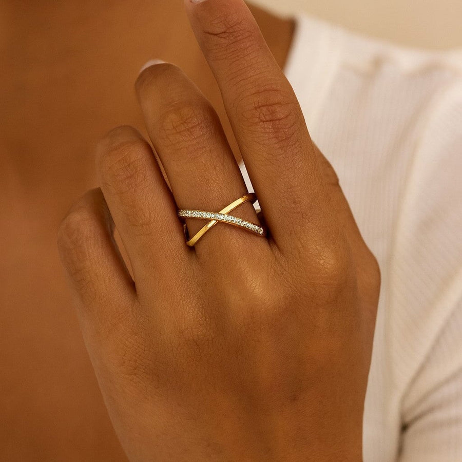 10KT Gold Crossover Ring Ring Bijoux Signé Luxo 5 