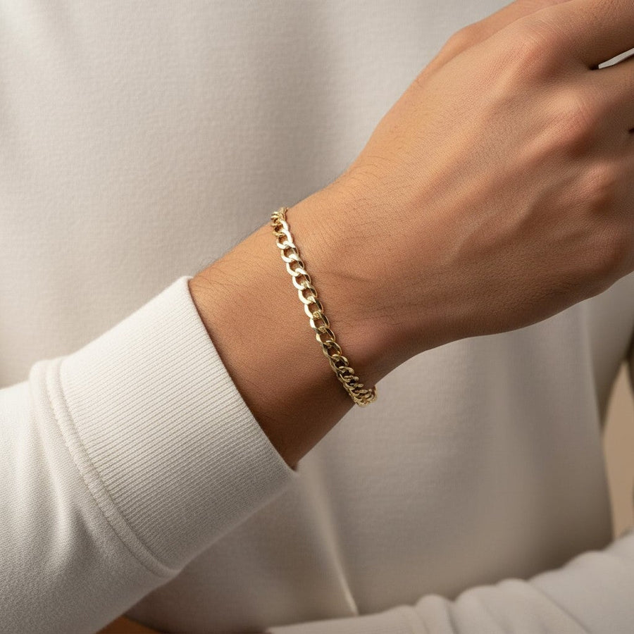 10KT Gold Cuban Gentle Curb Bracelet Bracelet Bijoux Signé Luxo 5.6 mm Yellow 7.5”