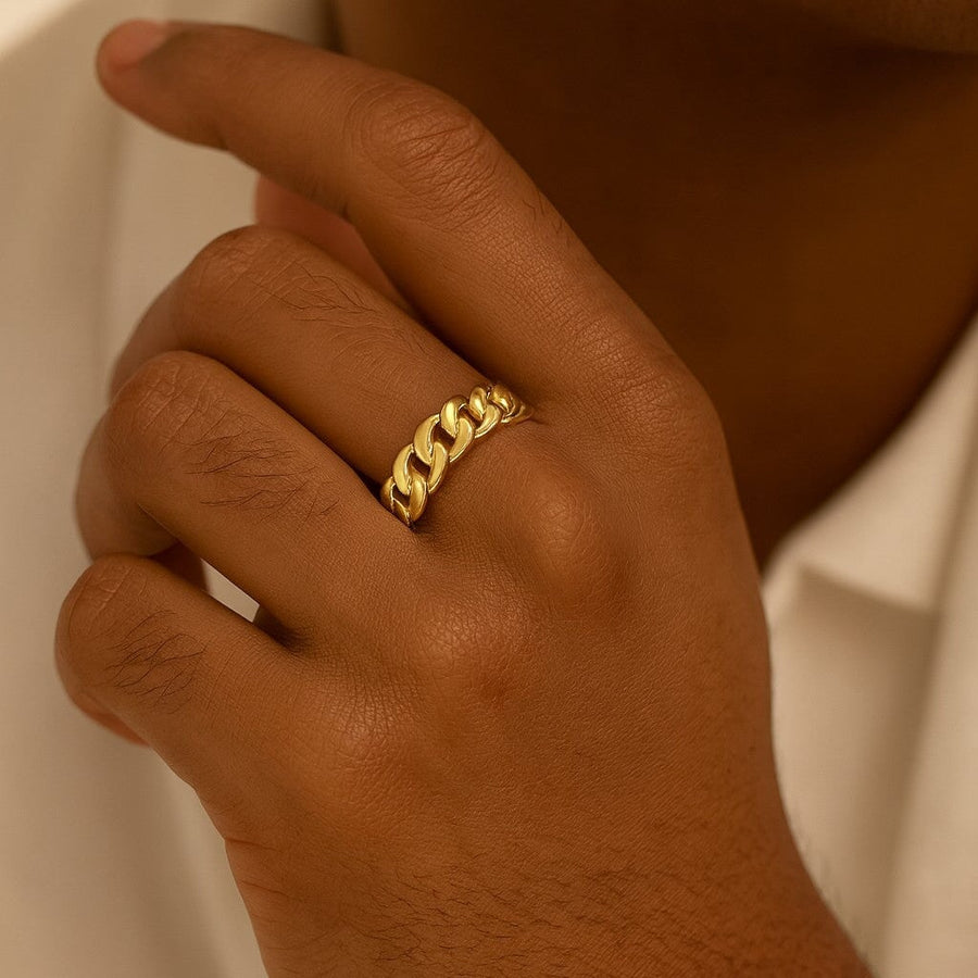 10KT Gold Cuban Link Ring Ring Bijoux Signé Luxo 