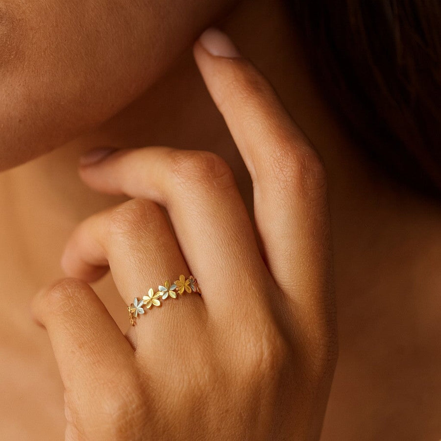 10KT Gold Daisy Ring Ring Bijoux Signé Luxo 