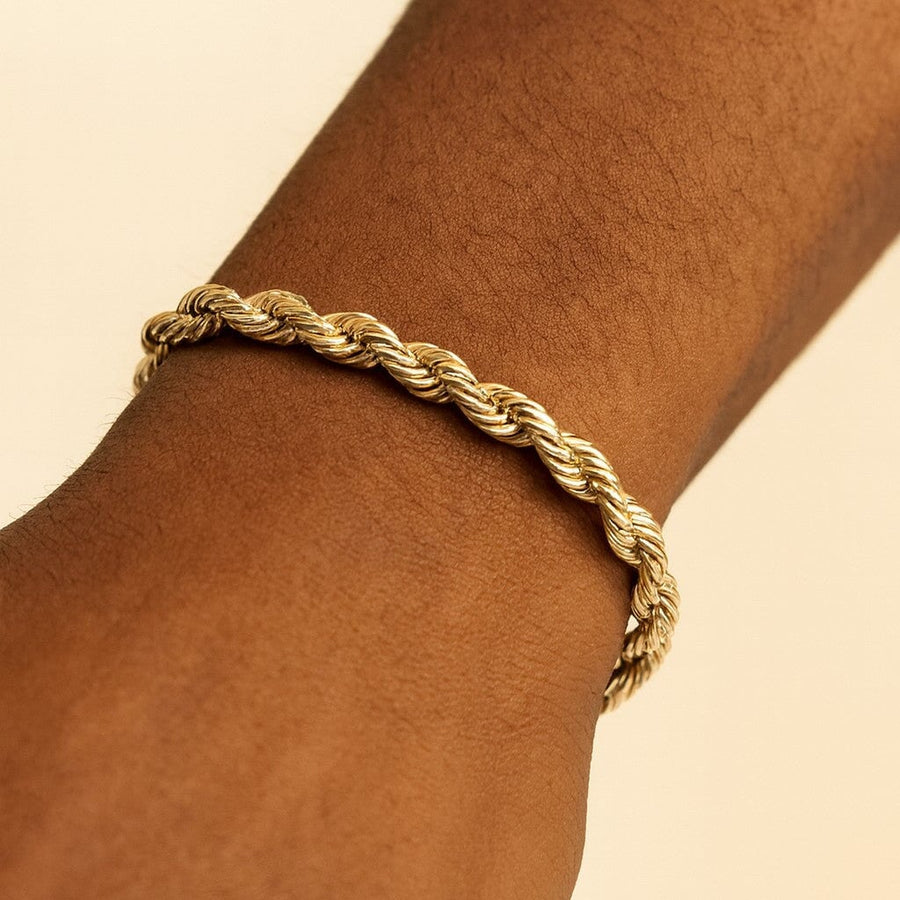 10KT Gold Diamond Cut Rope Bracelet Bracelet Bijoux Signé Luxo 5mm 7.5" 