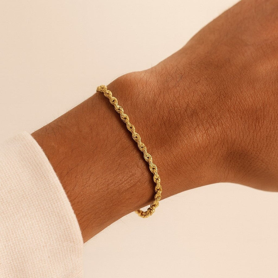 10KT Gold Diamond Cut Rope Bracelet Bracelet Bijoux Signé Luxo 