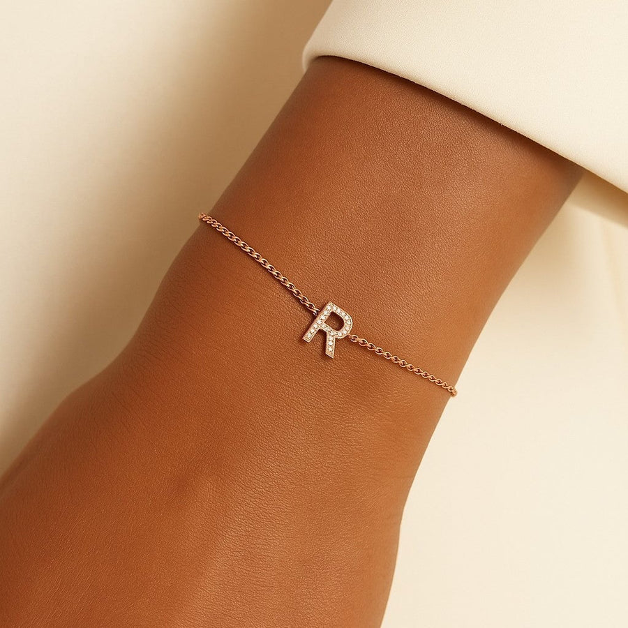 10KT Gold Diamond Initial Bracelet Bracelet Bijoux Signé Luxo Pink 