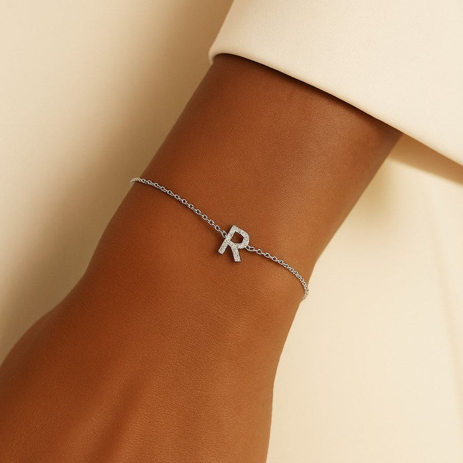 10KT Gold Diamond Initial Bracelet Bracelet Bijoux Signé Luxo White 