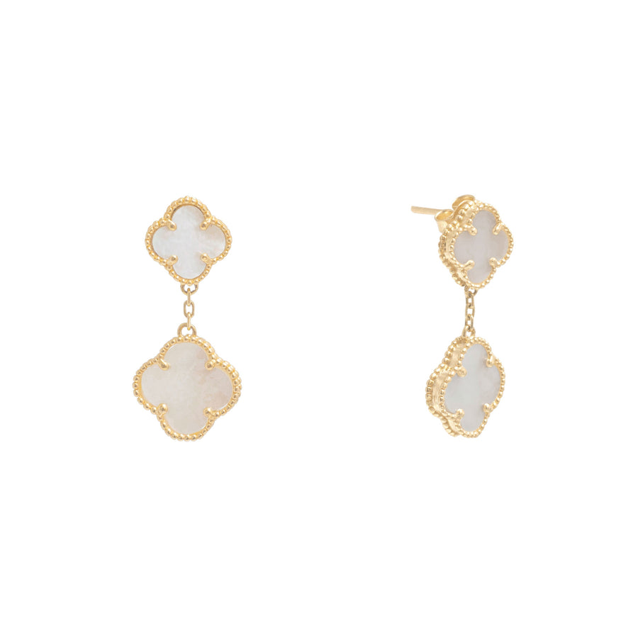 10KT Gold Duo Clover Dangling 127 Earrings Bijoux Signé Luxo 