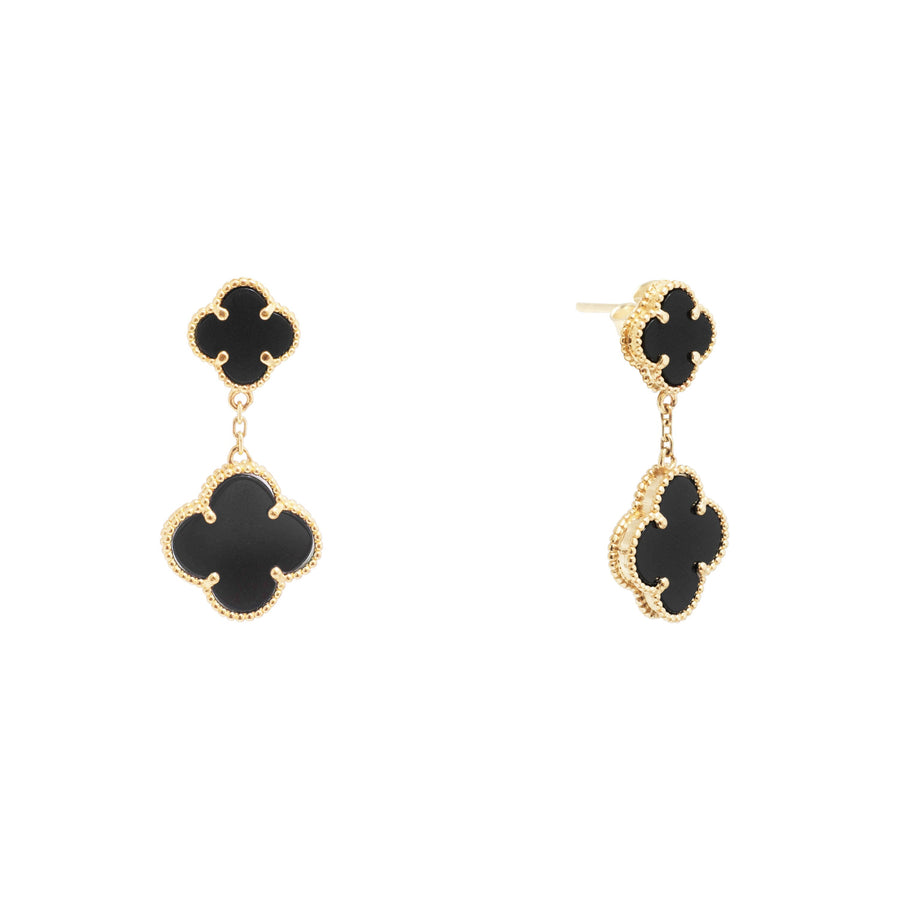 10KT Gold Duo Clover Dangling 128 Earrings Bijoux Signé Luxo 
