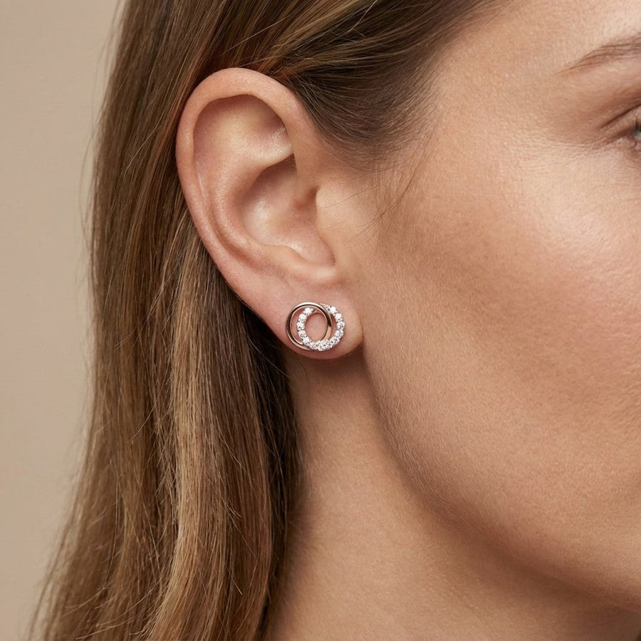 10KT Gold Entwined Studs Earrings Bijoux Signé Luxo Rose 