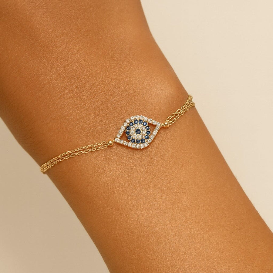 10KT Gold Evil Eye Bracelet Bracelet Bijoux Signé Luxo 