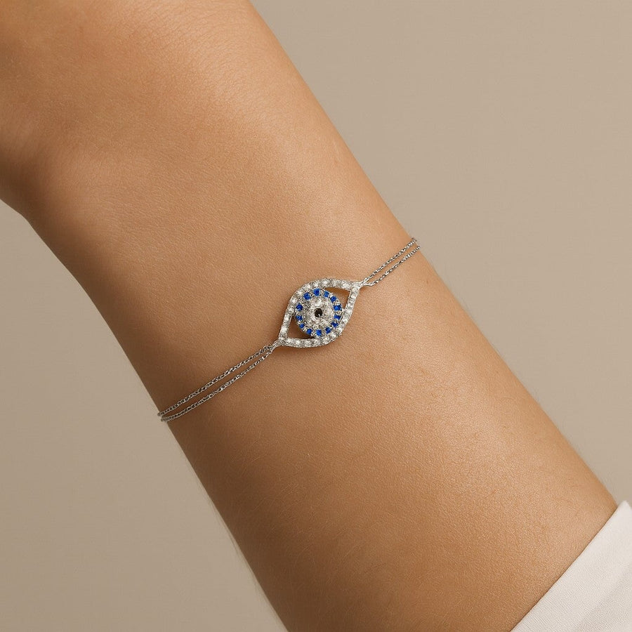 10KT Gold Evil Eye Bracelet Bracelet Bijoux Signé Luxo White 