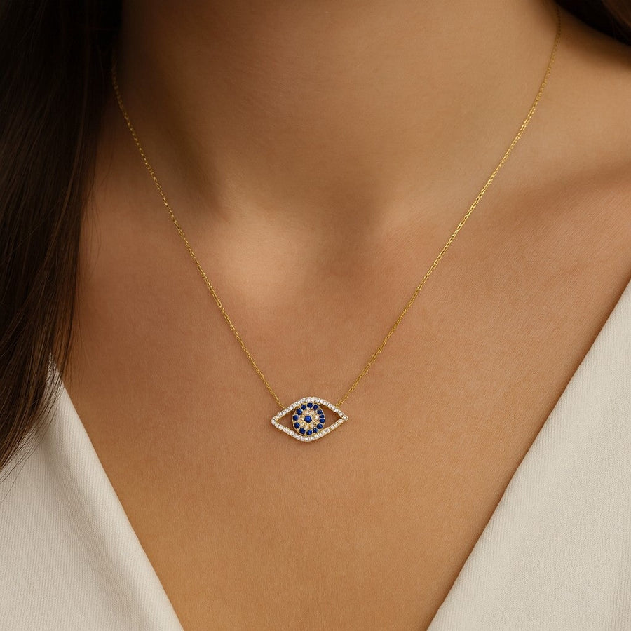 10KT Gold Evil Eye Cubic Necklace Necklace Bijoux Signé Luxo Yellow 