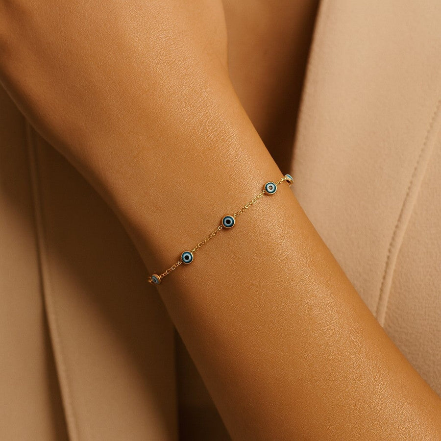 10KT Gold Evil Eyes By The Yard Bracelet Bracelet Bijoux Signé Luxo Yellow 