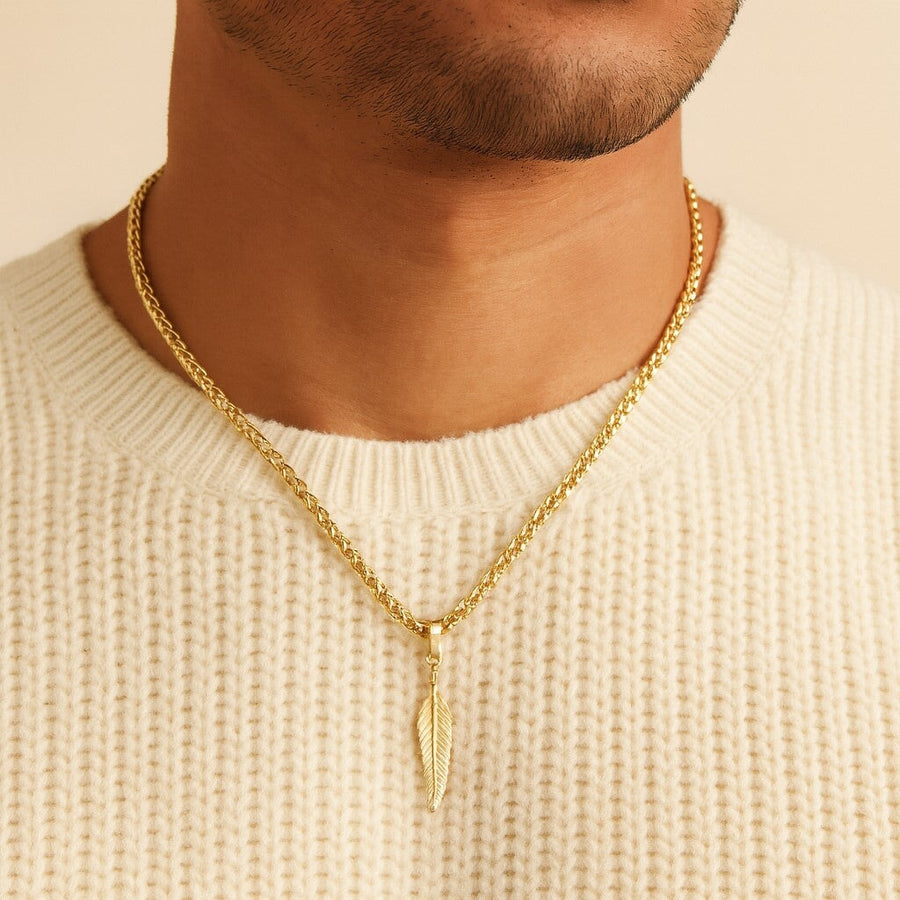 10KT Gold Feather Pendant Pendant Bijoux Signé Luxo 