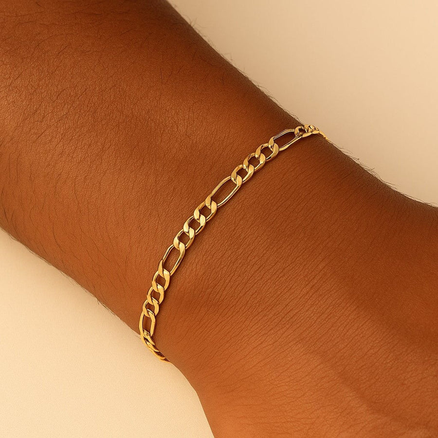 10KT Gold Figaro Bracelet Bracelet Bijoux Signé Luxo 