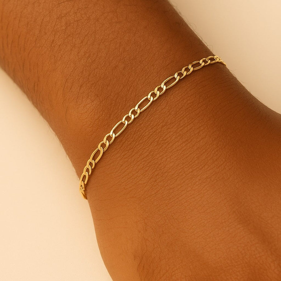 10KT Gold Figaro Bracelet Bracelet Bijoux Signé Luxo 3.0 mm Yellow 7.5"