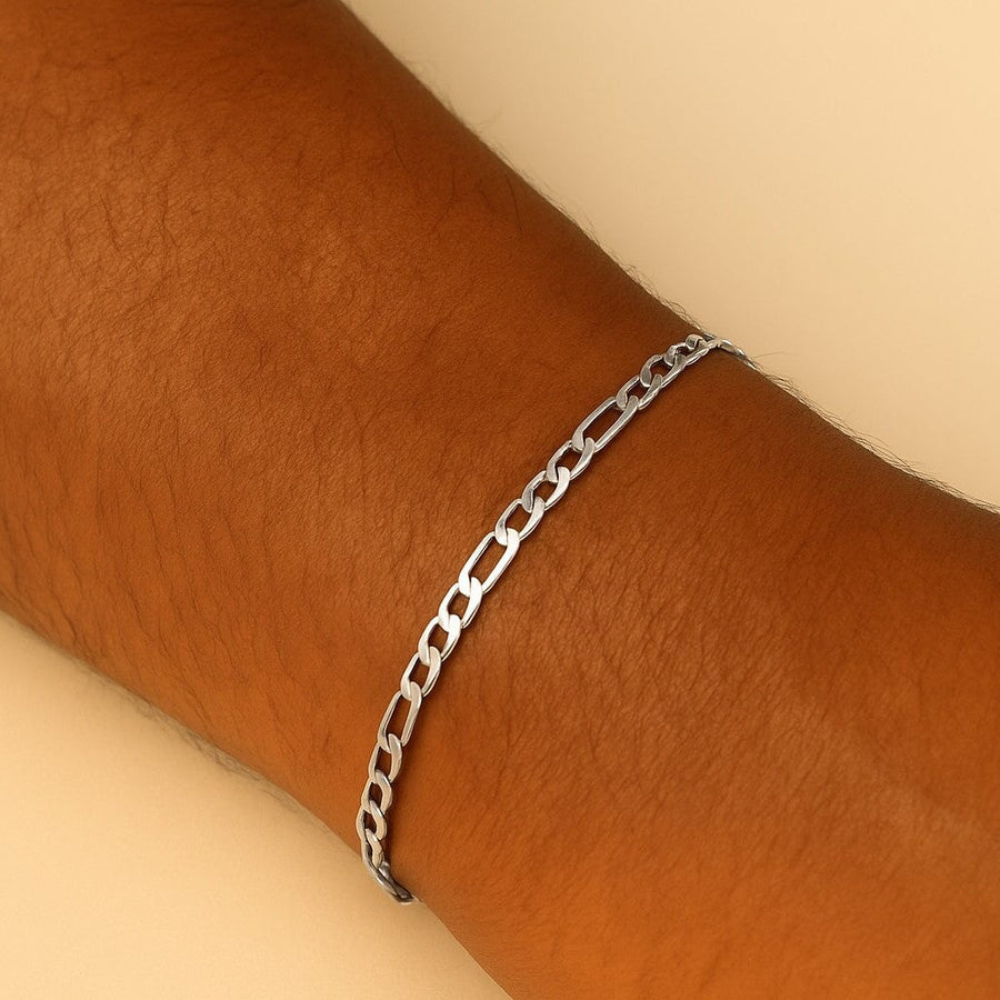 10KT Gold Figaro Bracelet Bracelet Bijoux Signé Luxo 4.0 mm White 7.5"