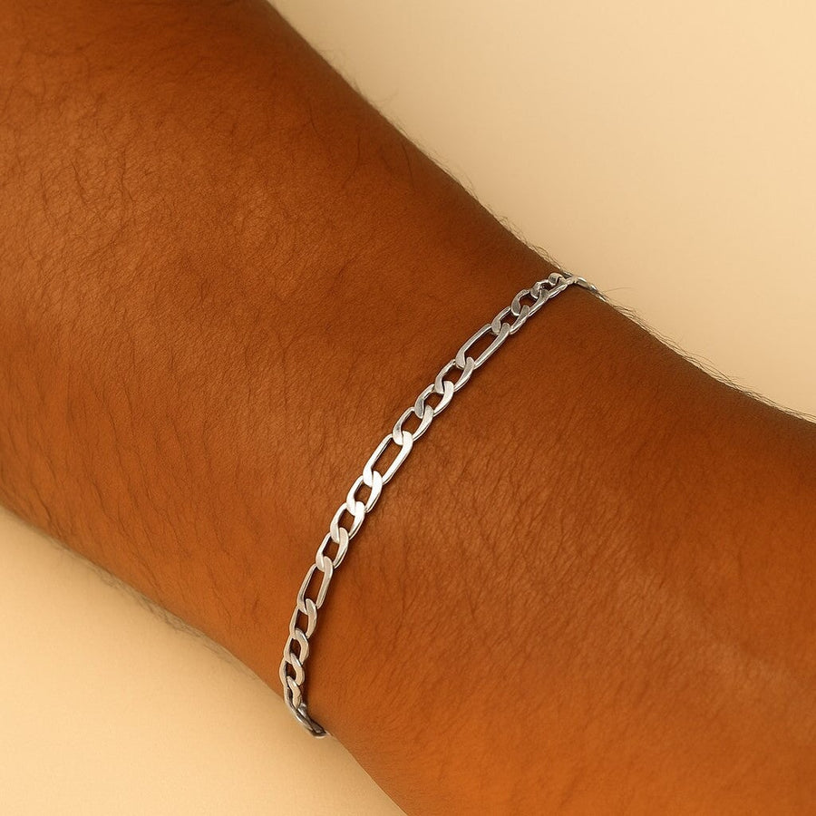 10KT Gold Figaro Bracelet Bracelet Bijoux Signé Luxo 4.0 mm White 8.5"