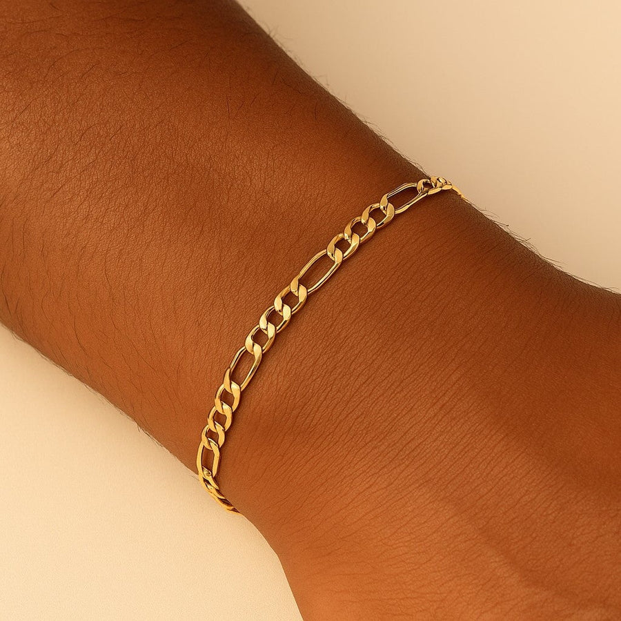 10KT Gold Figaro Bracelet Bracelet Bijoux Signé Luxo 4.0 mm Yellow 7.5"