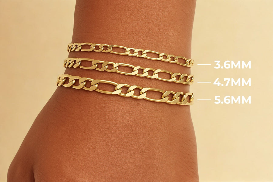 10KT Gold Figaro Bracelet Bracelet Bijoux Signé Luxo 