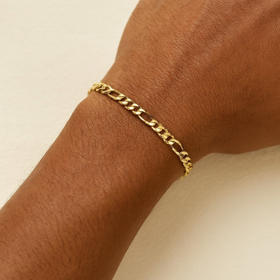 10KT Gold Figaro Bracelet Bracelet Bijoux Signé Luxo 4.7 mm Yellow 7.5"
