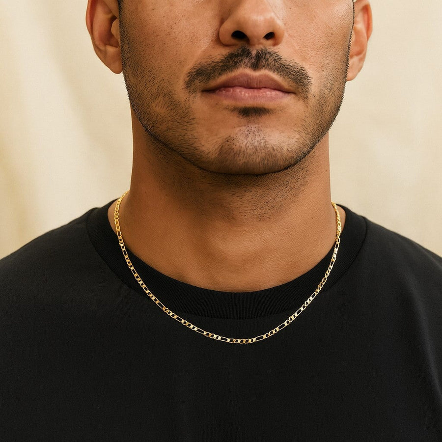 10KT Gold Figaro Chain Necklace Bijoux Signé Luxo 18" Yellow 3.0 mm