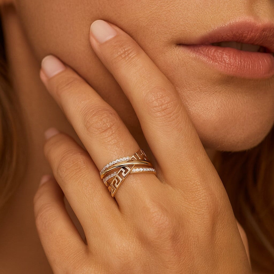 10KT Gold Greek Cubic Ring Ring Bijoux Signé Luxo 5 