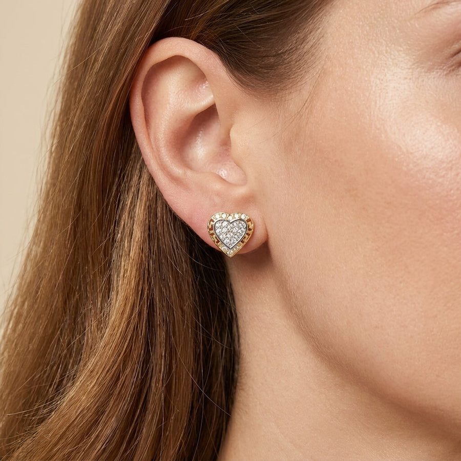 10KT Gold Greek Heart Studs Earrings Bijoux Signé Luxo 