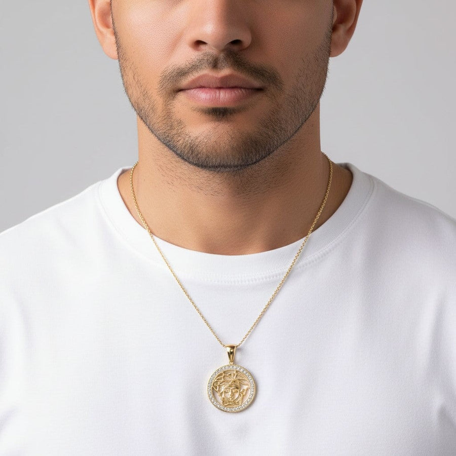 10KT Gold Greek Medallion Pendant Pendant Bijoux Signé Luxo 