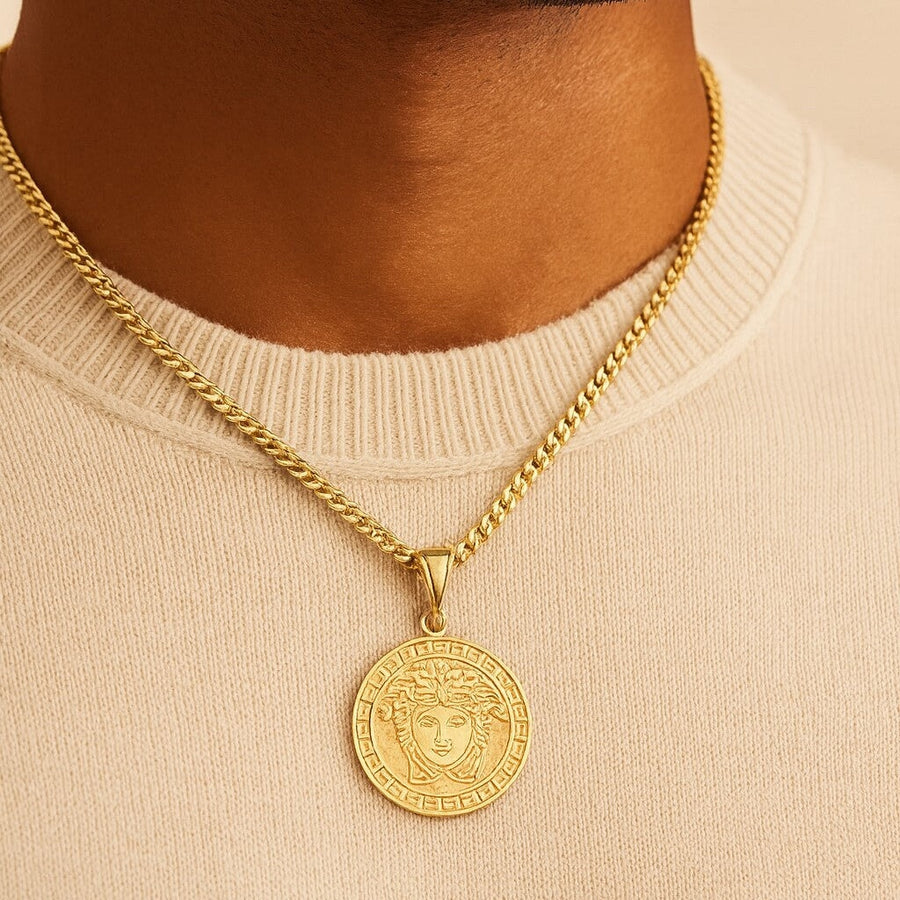 10KT Gold Greek Medallion Pendant Pendant Bijoux Signé Luxo 