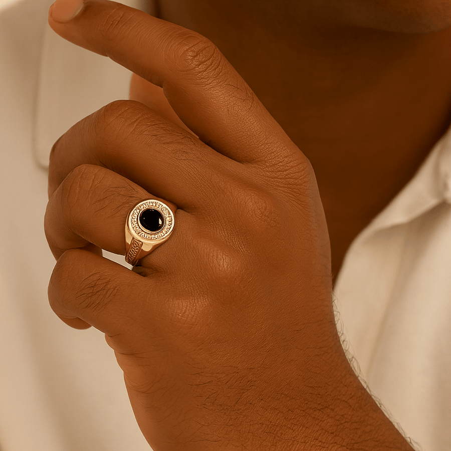 10KT Gold Greek Single Stone Oval Cubic Ring Ring Bijoux Signé Luxo 