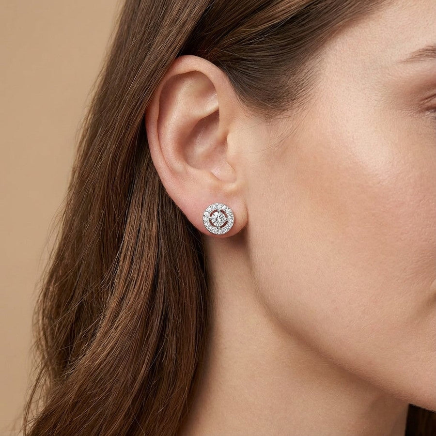 10KT Gold Halo Studs Earrings Bijoux Signé Luxo 