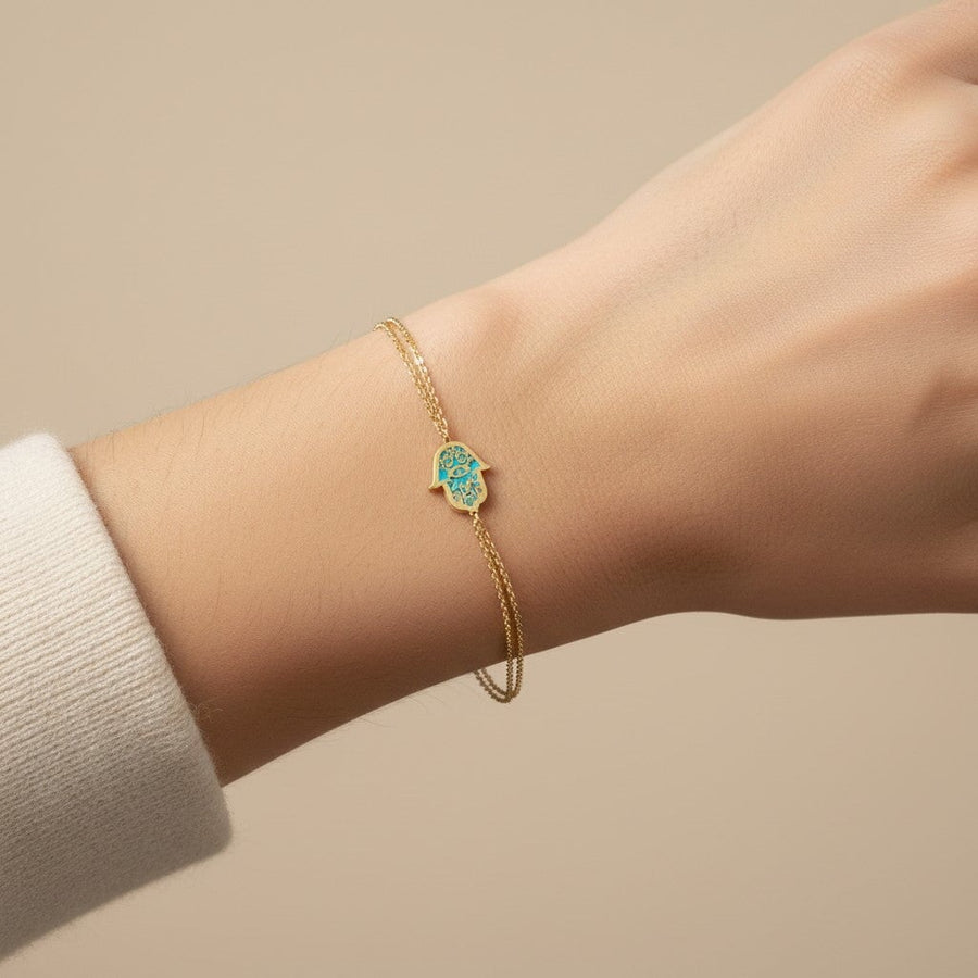 10KT Gold Hamsa Bracelet Bracelet Bijoux Signé Luxo 