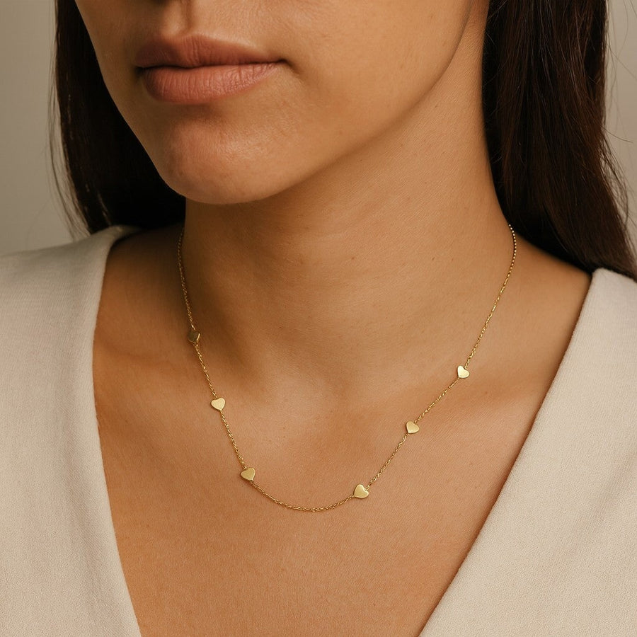 10KT Gold Heart By The Yard Necklace Necklace Bijoux Signé Luxo 