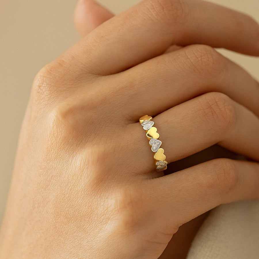 10KT Gold Heart Ring Ring Bijoux Signé Luxo 